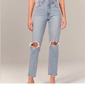 Abercrombie high Rise Blue Distressed mom Jeans